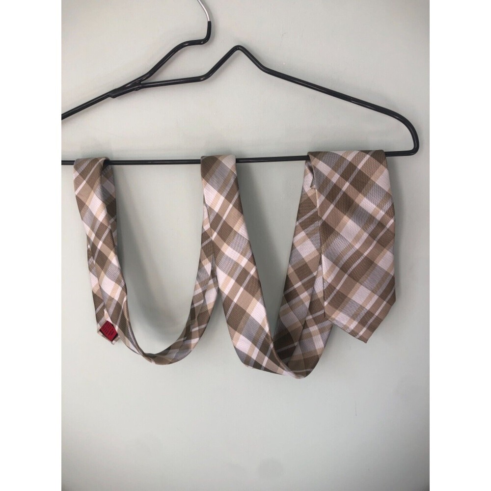 John Sparks New York Beige Plaid Silk Tie